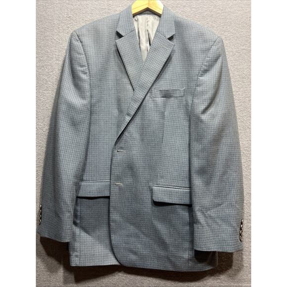 VGT Lauren Ralph Lauren Grey Blue Poly Rayon Blend Plaid Sport Blazer Size 44R - Picture 6 of 11